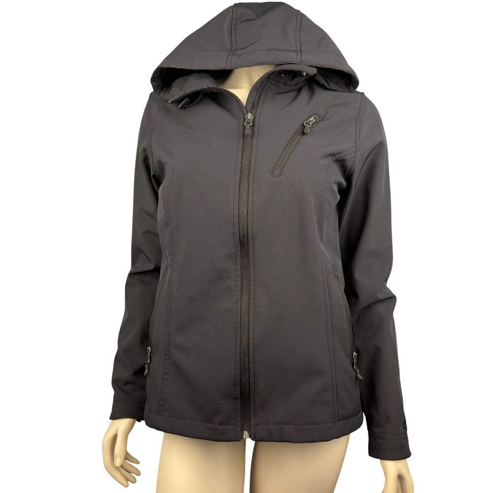 Slalom Women's Softshell Jacket Black Fleece Lined Hooded Zip Pockets Size Small
